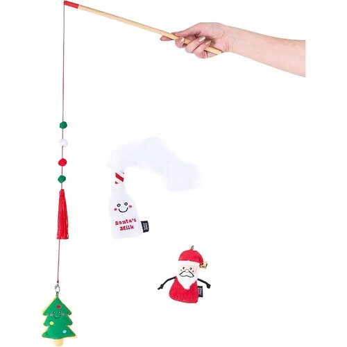 ZippyClaws Holiday ZippyStick Santa with Cookies & Milk Interactive Cat Toy