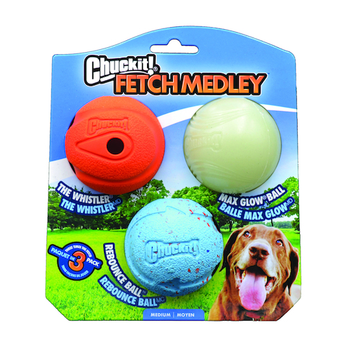 Chuckit Fetch Medley Balls Dog Toy Medium Assorted 6cm 3 Pack