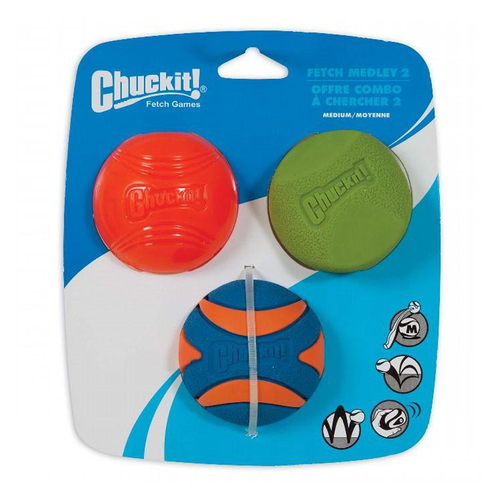 Chuckit Fetch Medley 2 Balls Dog Toy Assorted Medium 6cm 3 Pack