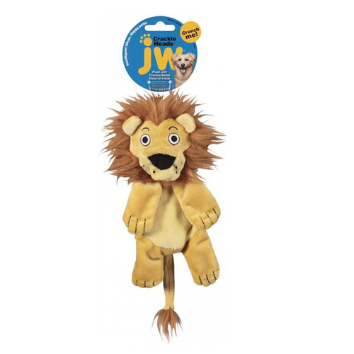 JW Pet Crackle Heads Plush Lion Dog Squeaker Toy Medium