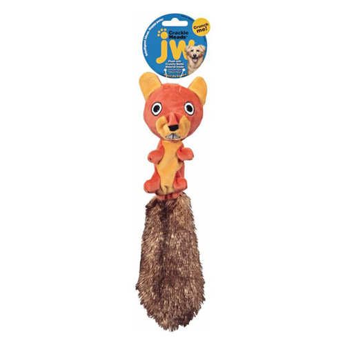 JW Pet Crackle Heads Plush Squirrel Dog Squeaker Toy Medium