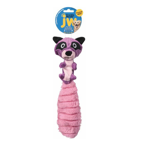 JW Pet Crackle Heads Plush Raccoon Dog Squeaker Toy Medium