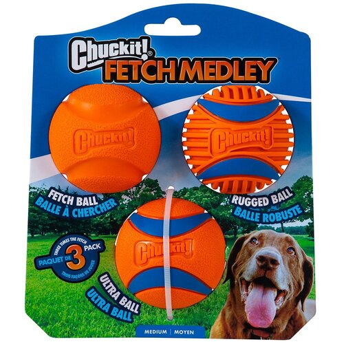 Chuckit Fetch Medley Balls Gen 3 Dog Toy Assorted Medium 6cm 3 Pack