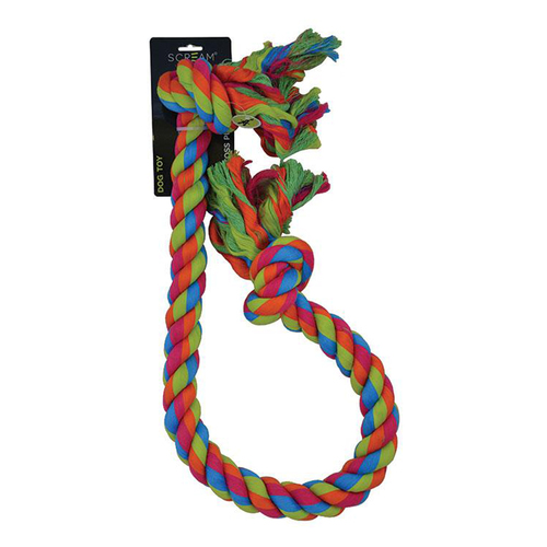 Scream 2-Knot Jumbo Rope Tug & Toss Interactive Play Dog Toy 120cm