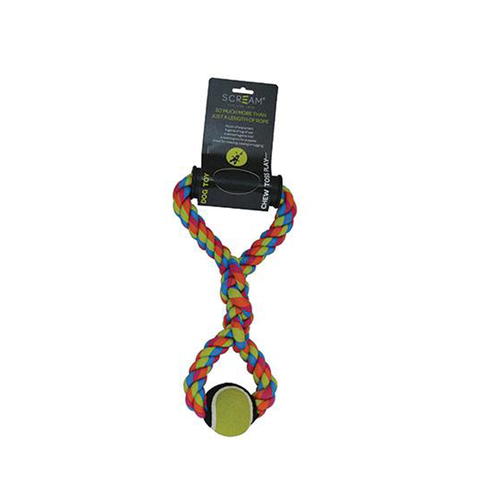 Scream Hand Tug Rope w/ Tennis Ball Interactive Play Dog Toy 35cm
