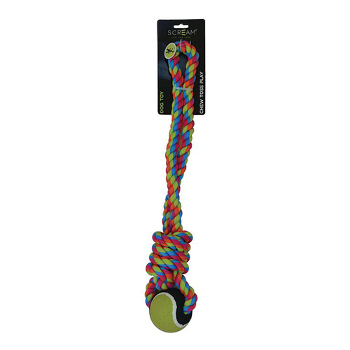Scream Rope Tug w/ Tennis Ball Interactive Play Dog Toy 50cm