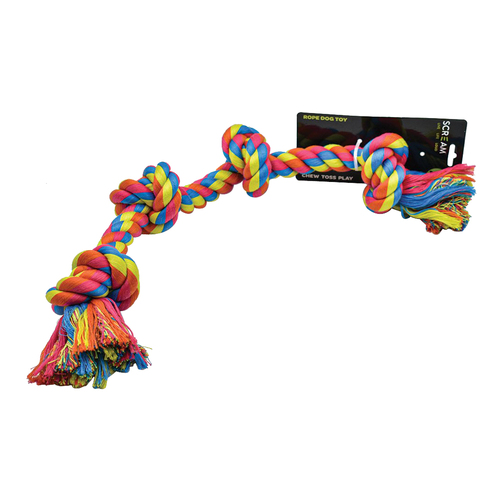 Scream 4-Knot Rope Interactive Play Pet Dog Chew Toy Multicolour 58cm