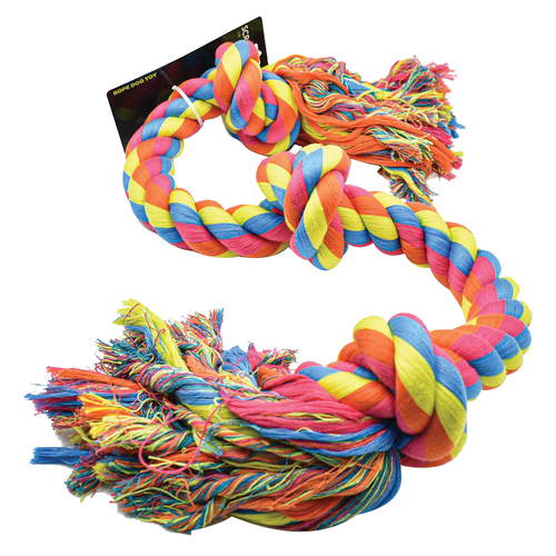 Scream 3-Knot Jumbo Rope Interactive Play Pet Dog Chew Toy Multicolour 120cm