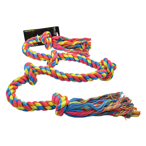 Scream 5-Knot Super Rope Interactive Play Pet Dog Chew Toy Multicolour 183cm