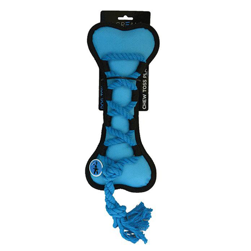 Scream Cross Ropes Tug Bone Nylon Dog Toy Loud Blue 29cm
