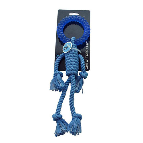 Scream Rope Man w/ TPR Head Interactive Play Dog Toy Loud Blue 30cm