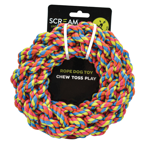 Scream Rope Wreath Interactive Pet Dog Chew Toy Multicolour 15cm