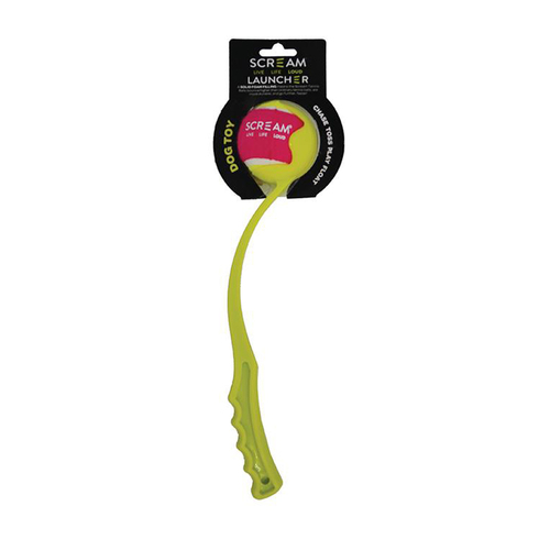 Scream Ball Launcher Throw & Fetch Dog Toy Loud Green 38cm