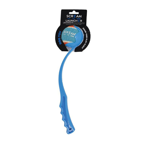 Scream Ball Launcher Throw & Fetch Dog Toy Loud Blue 38cm