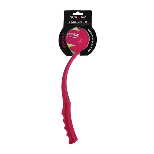 Scream Ball Launcher Throw & Fetch Dog Toy Loud Pink 38cm