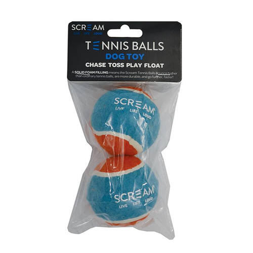 Scream Tennis Ball Dog Toy Loud Blue & Orange 2 Pack
