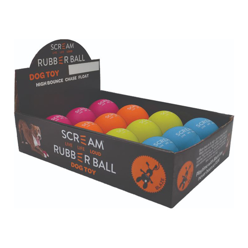 Scream Rubber Ball High Bounce Dog Toy Counter Display Assorted 12 Pack