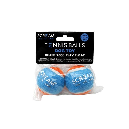 Scream Tennis Ball Dog Toy Loud Blue & Orange Small 5cm 2 Pack