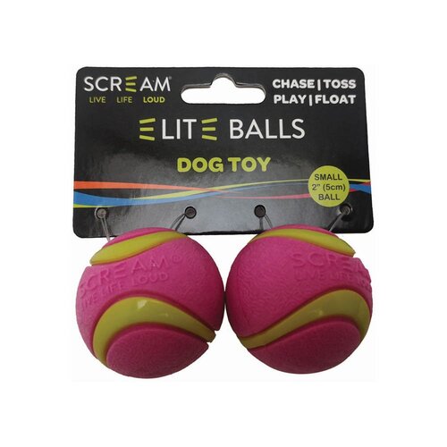 Scream Elite Balls Interactive Dog Toy Loud Green & Pink Small 5cm 2 Pack
