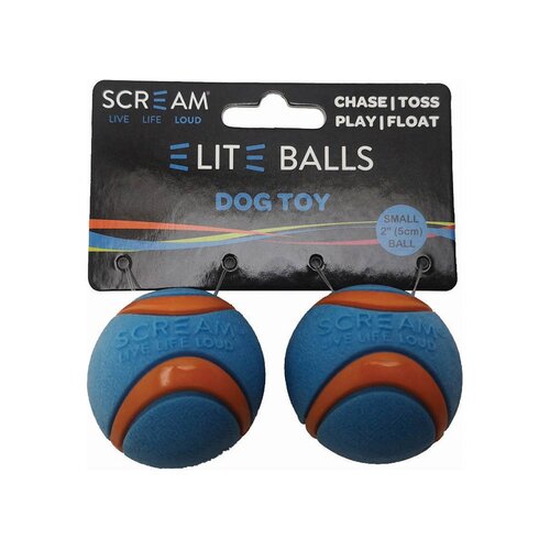 Scream Elite Balls Interactive Dog Toy Loud Blue & Orange Small 5cm 2 Pack