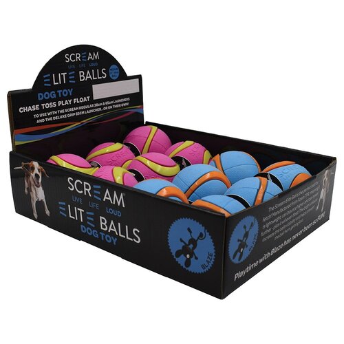 Scream Elite Balls Interactive Dog Toy Counter Display Medium 6.5cm 12 Pack