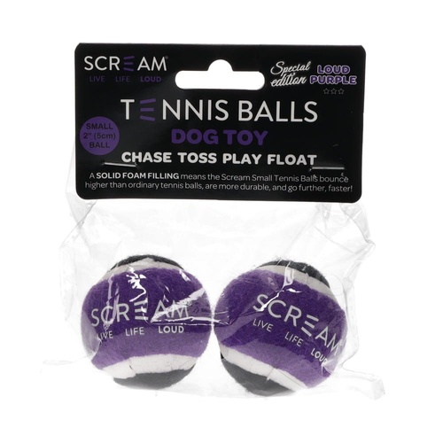 Scream Tennis Ball Interactive Dog Toy Loud Purple/Black Small 5cm 2 Pack
