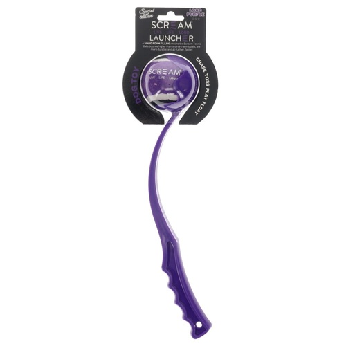 Scream Ball Launcher Interactive Dog Toy with Medium 6cm Ball Loud Purple 38cm