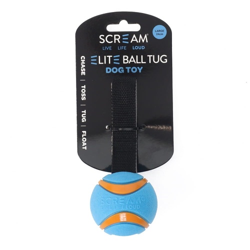 Scream Elite Ball Tug Interactive Play Dog Toy Loud Blue & Orange Large 24cm