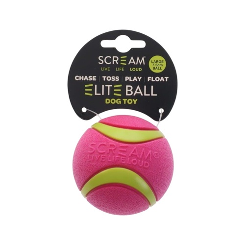 Scream Elite Ball Interactive Durable Dog Toy Loud Pink & Green Large 7.5cm 1pk