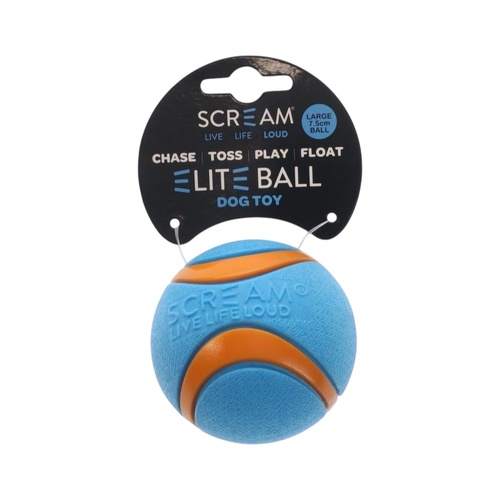 Scream Elite Ball Interactive Durable Dog Toy Loud Blue & Orange Large 7.5cm 1pk