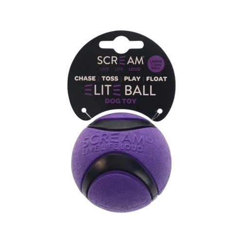 Scream Elite Ball Interactive Durable Dog Toy Loud Purple & Black Large 7.5cm