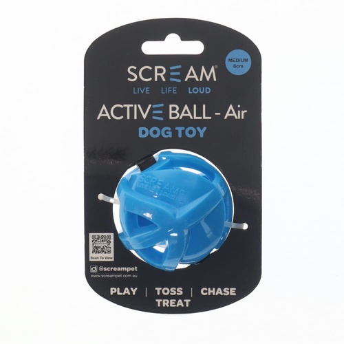 Scream Active Ball Air Interactive Play Dog Toy Loud Blue Medium 6cm