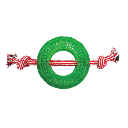 Scream Xtreme Christmas Treat Tyre w/ Rope Dog Chew Toy Green XL