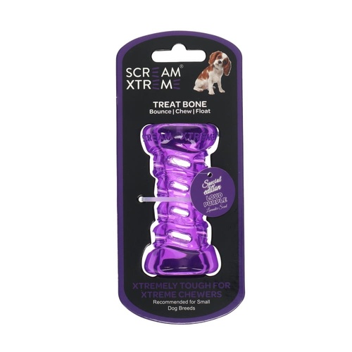 Scream Xtreme Treat Bone Durable Pet Dog Toy Loud Purple Small 9cm