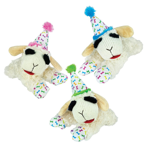 Multipet Birthday Lamb Chop Snuggly Pet Dog Toy Assorted 26cm
