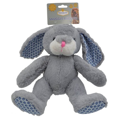 Prestige Pet Snuggle Buddies Bunny Plush Dog Squeaker Toy Grey 24cm