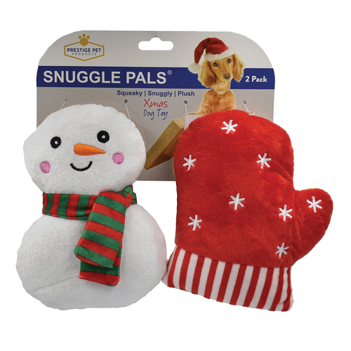 Snuggle Pals Christmas Snowman & Mitten Plush Cookies Dog Squeaker Toy 15cm 2pk