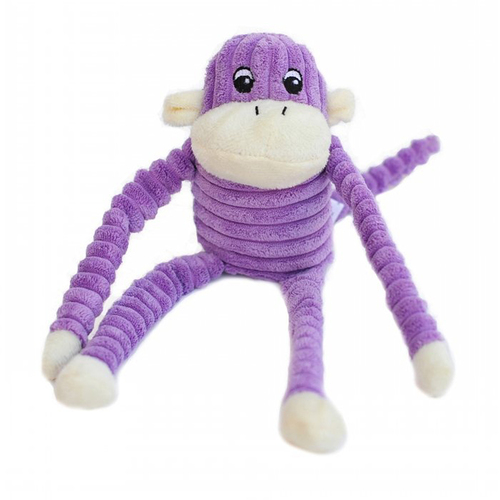 Zippy Paws Spencer Crinkle Monkey Plush Dog Squeaker Toy Purple Small 28 x 10cm