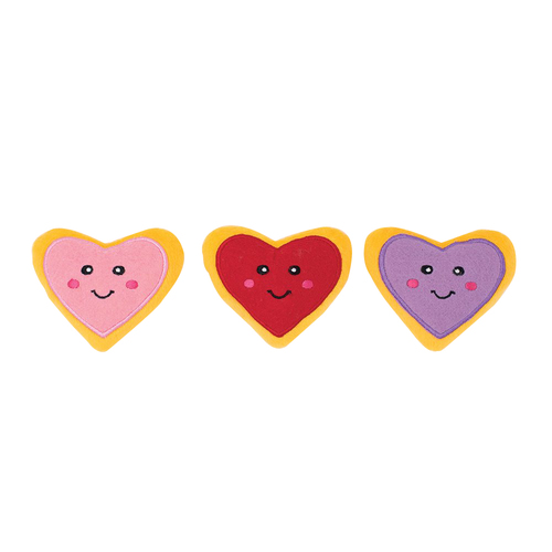 Zippy Paws Miniz Valentines Heart Cookies Dog Squeaker Toy Assorted 3 Pack