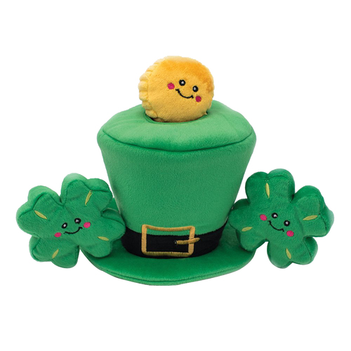 Zippy Paws Zippy Burrow St Patricks Leprechaun Hat Interactive Dog Squeaker Toy