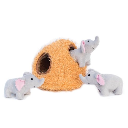 Zippy Paws Burrow Elephant Cave Plush Dog Squeaker Toy 17.5 x 17.5cm