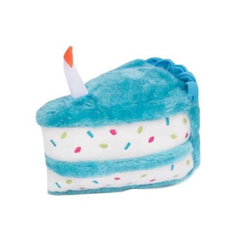 Zippy Paws Birthday Cake Plush Dog Squeaker Toy Blue 17.5 x 15cm