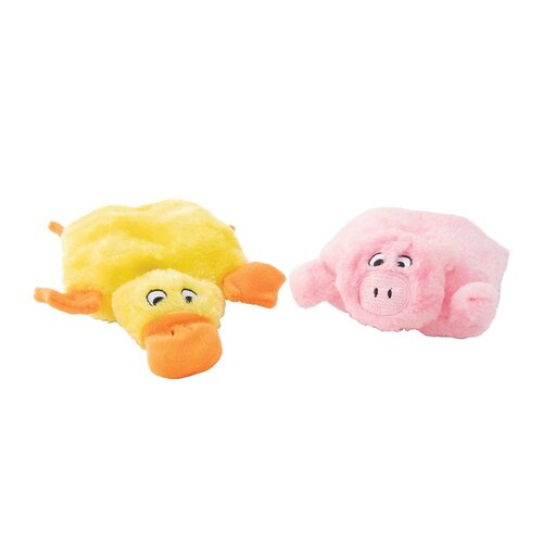 Zippy Paws Squeakie Pads Duck & Pig No Stuffing Plush Dog Toy 2 Pack