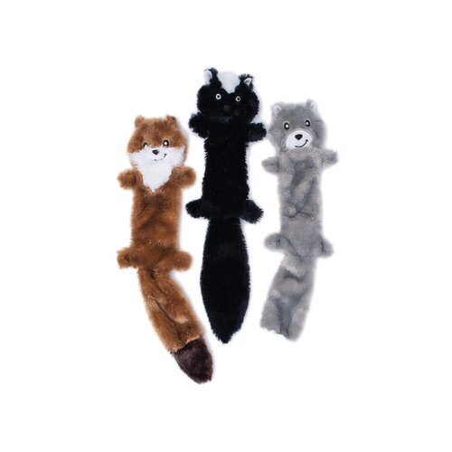 Zippy Paws Skinny Peltz Weasel Skunk & Wolf Plush Dog Squeaker Toy Large 3 Pack