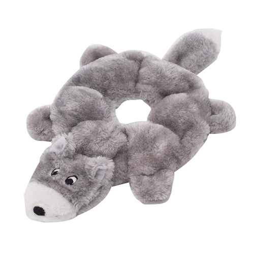 Zippy Paws Loopy Wolf Ring Shaped No Stuffing Plush Pet Dog Squeaker Toy
