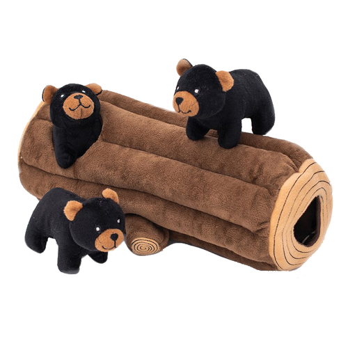 Zippy Paws Zippy Burrow Black Bear Log Interactive Pet Dog Squeaker Toy