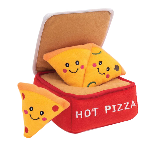 Zippy Paws Zippy Burrow Pizza Box Interactive Pet Dog Squeaker Toy