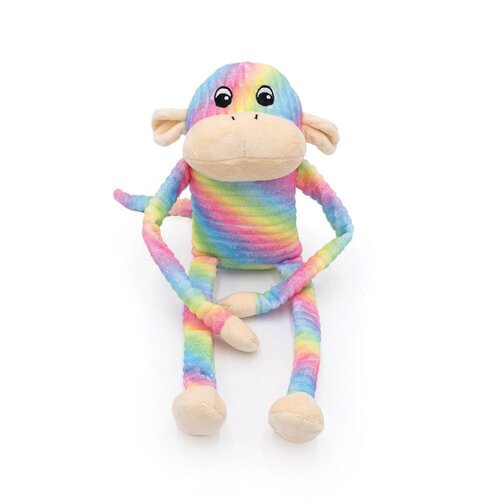 Zippy Paws Spencer The Crinkle Monkey Pet Dog Squeaker Toy Rainbow Large