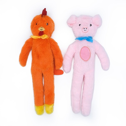 Zippy Paws Fluffy Peltz Chicken & Pig Interactive Plush Dog Squeaker Toy 2 Pack