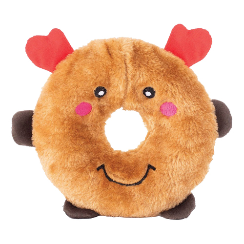 Zippy Paws Holiday Donutz Buddies Reindeer Plush Pet Dog Squeaker Toy